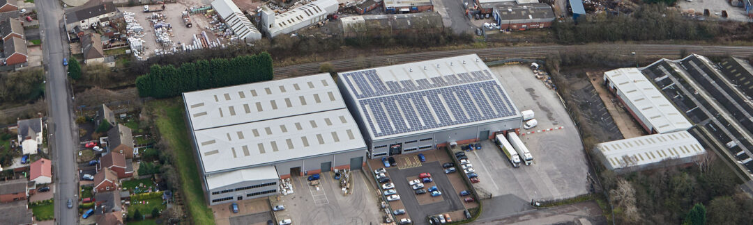 Solar panels on a logistics company rooftop