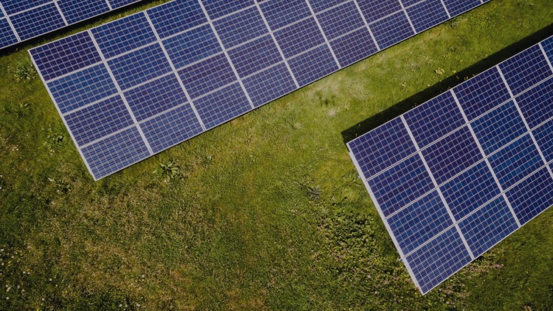 solar PV panels on grass