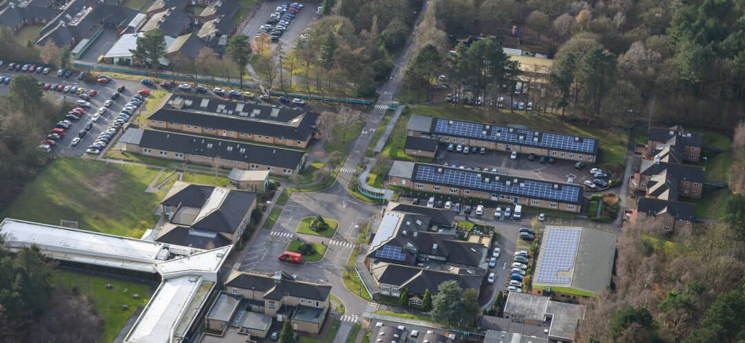 Solar panels installed on several buildings