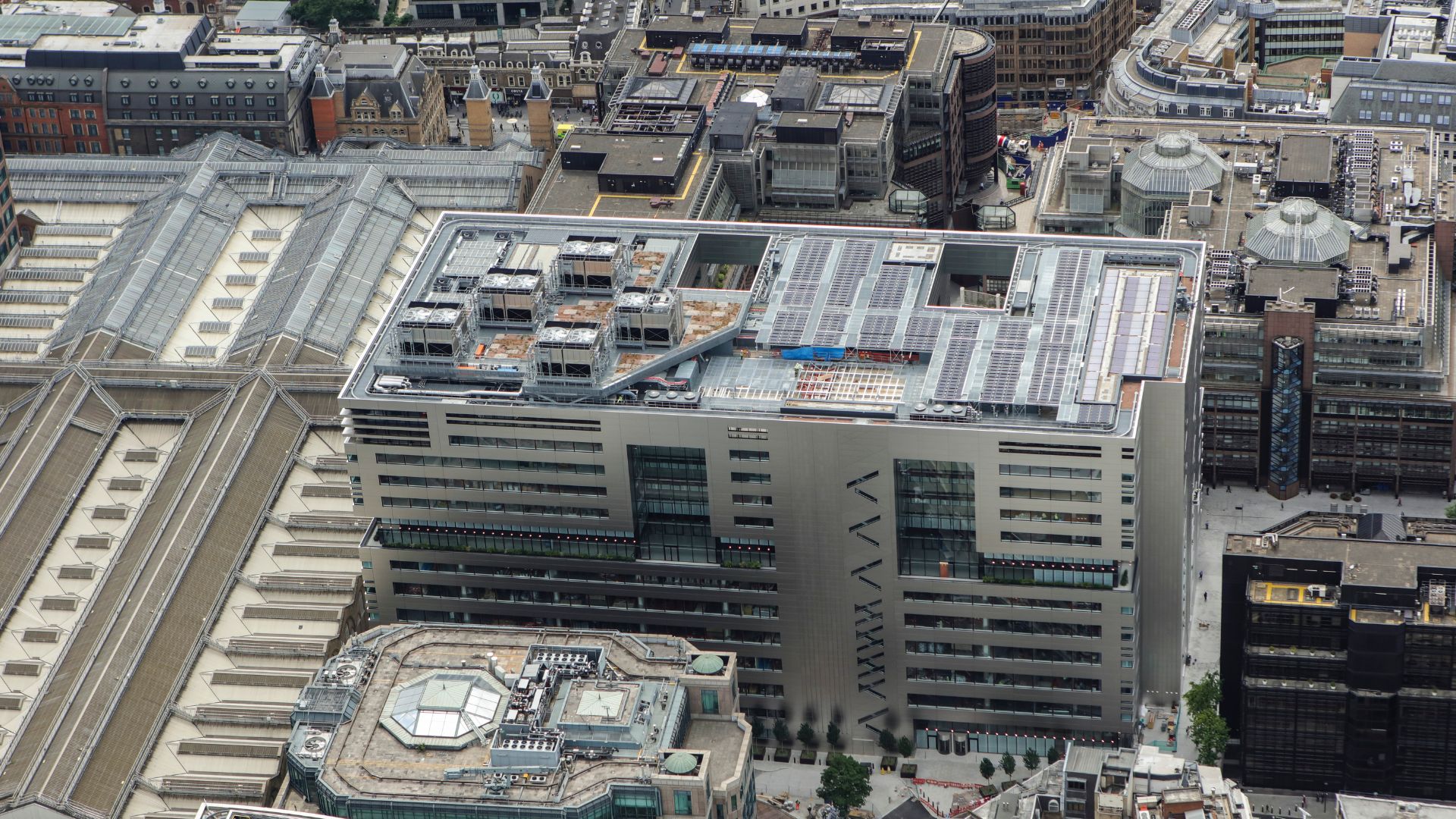 solar panels on a flat roof at 5 broadgate in london