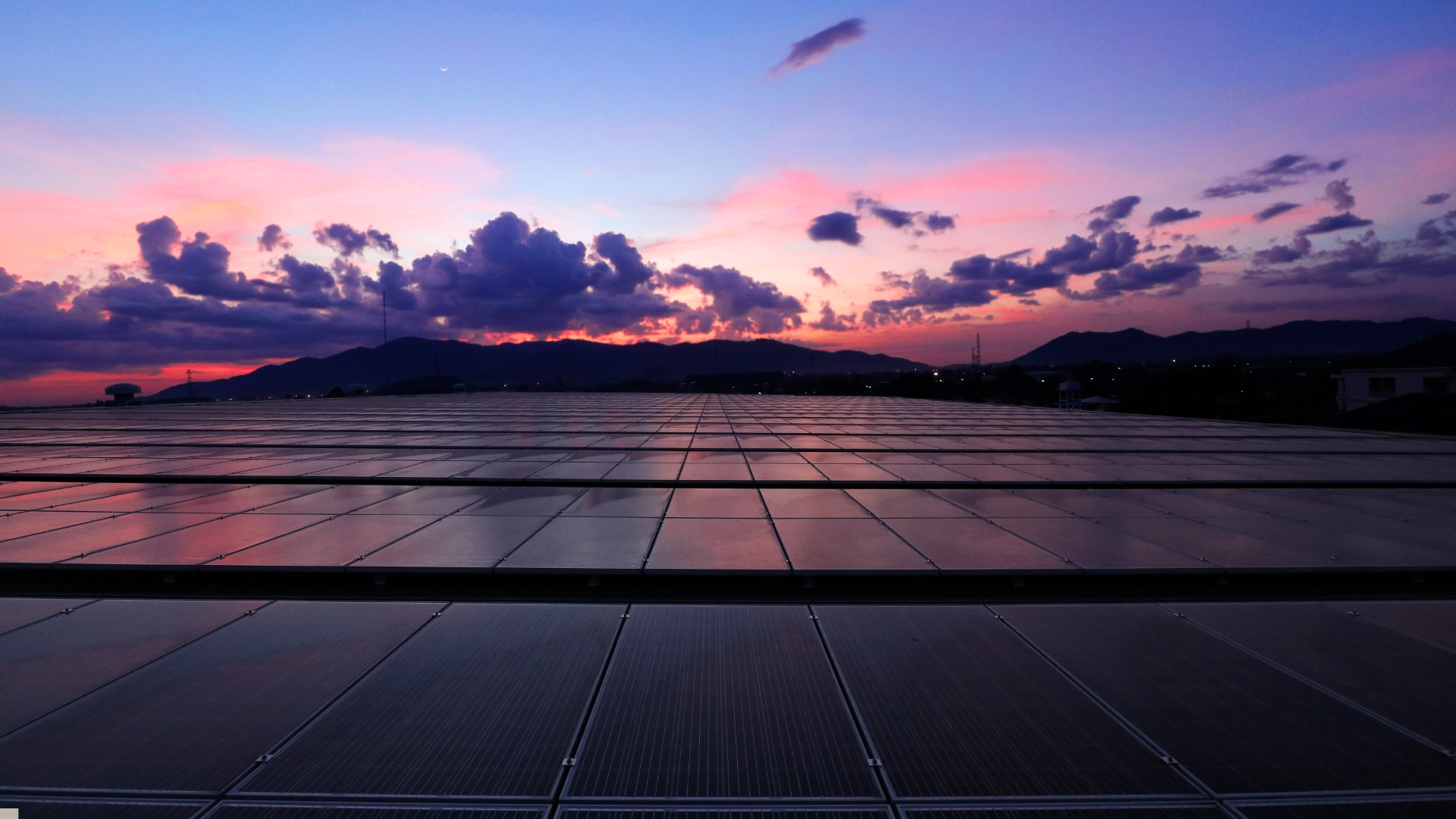 solar panels on roof at night