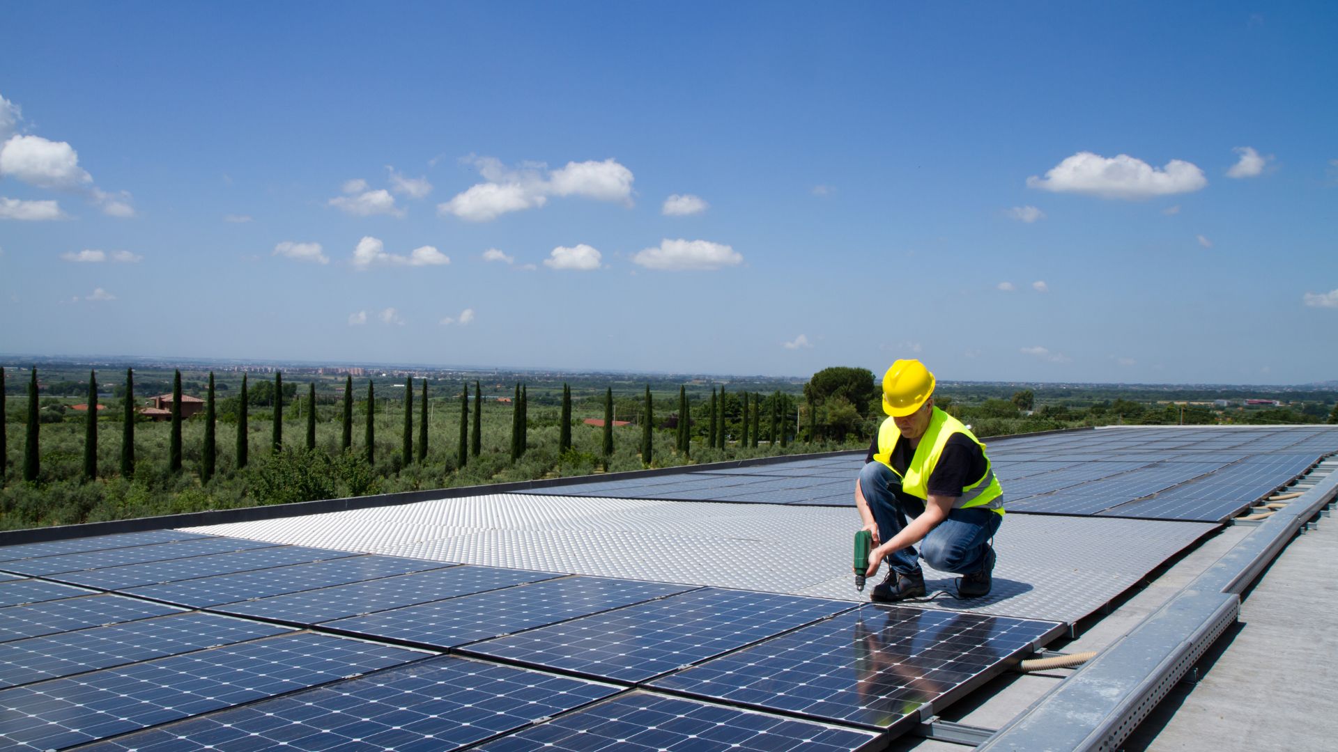 an engineer installing leased solar panels