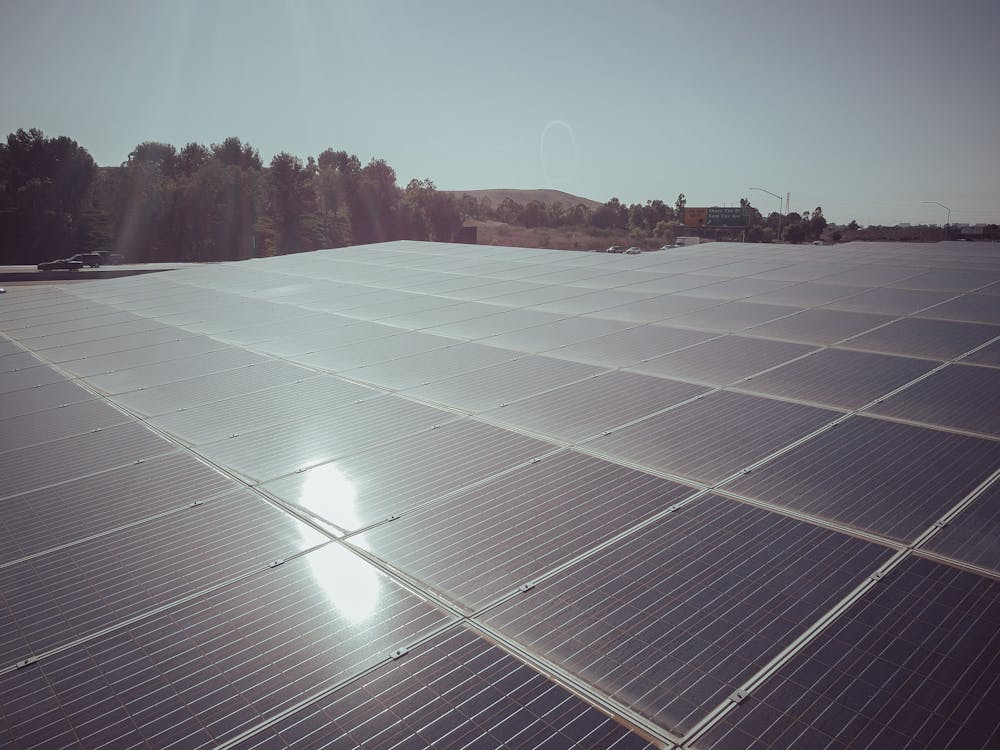 High Angle Shot of Rooftop Solar Panel with Solar Glaze