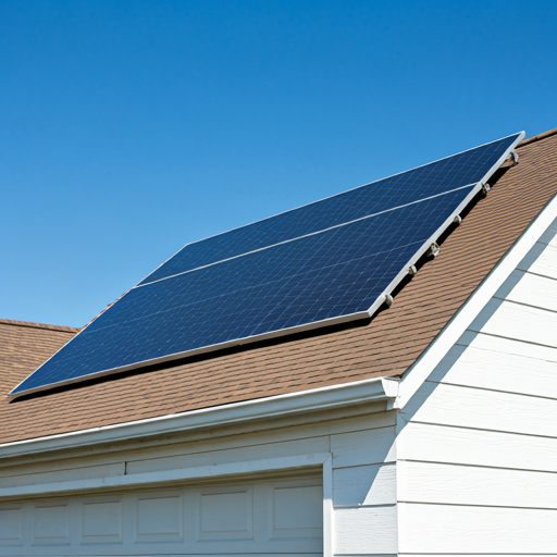 Solar Panel on a Garage Roof of a Modern Residential House