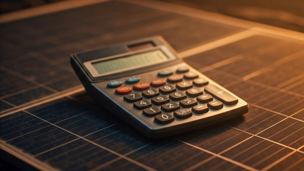 A calculator placed on a solar panel