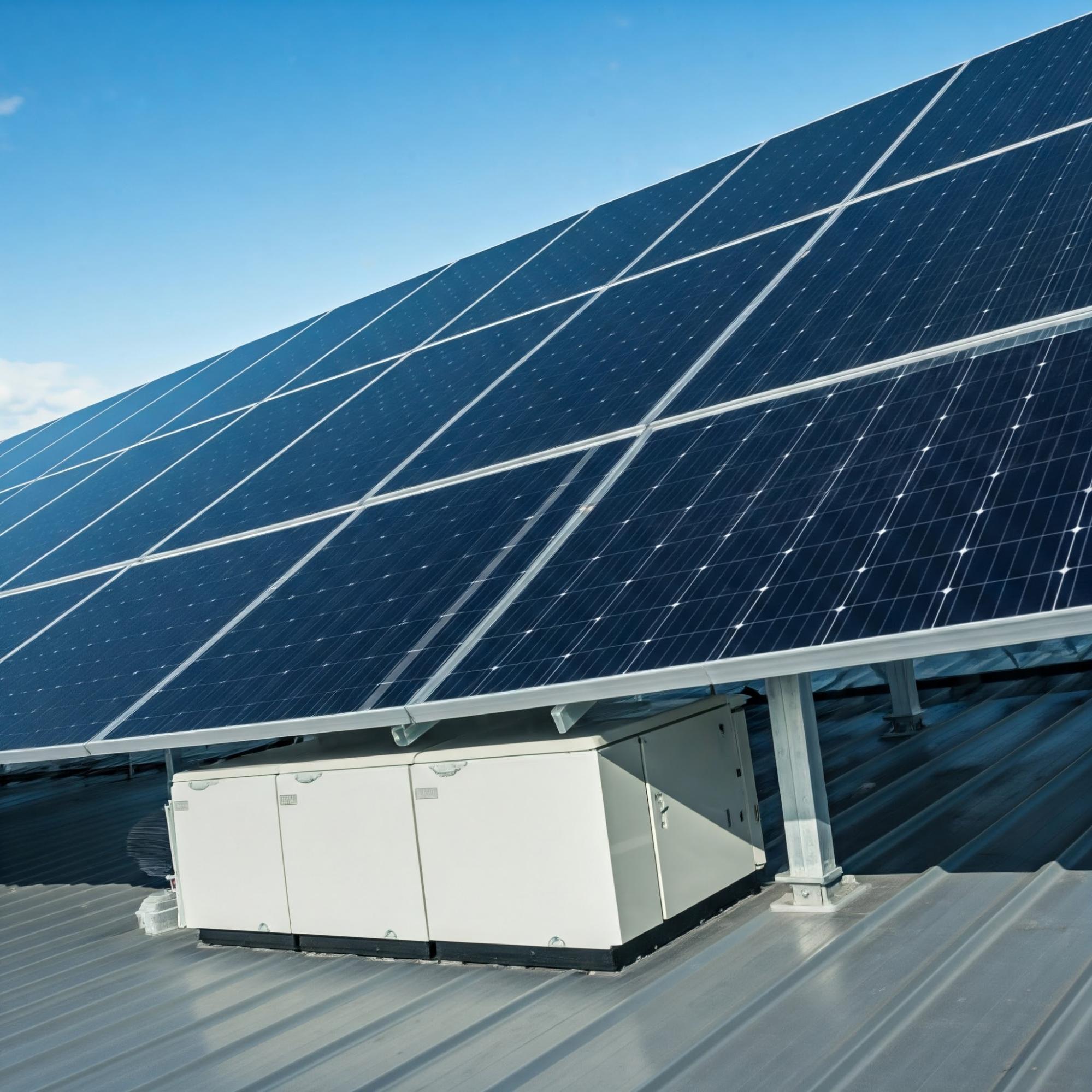 Rooftop solar panels harnessing renewable energy, contributing to eco-friendly power generation for the building