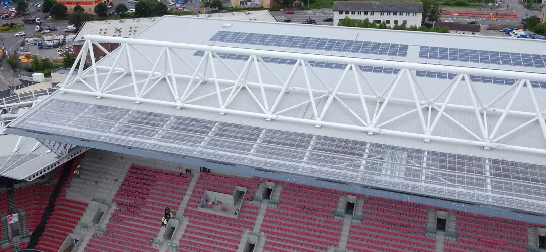 solar pv on top of a football stadium