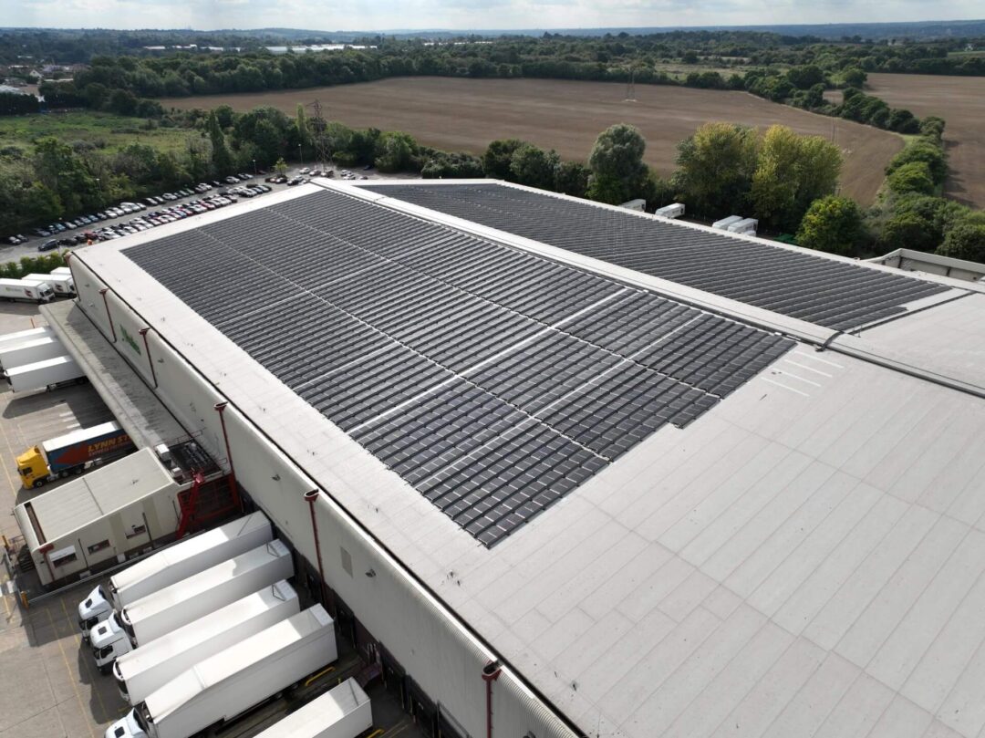 solar panels on top of roof of a food producers commercial building