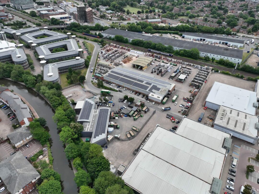 Roof-installed solar panels at the building merchant's site