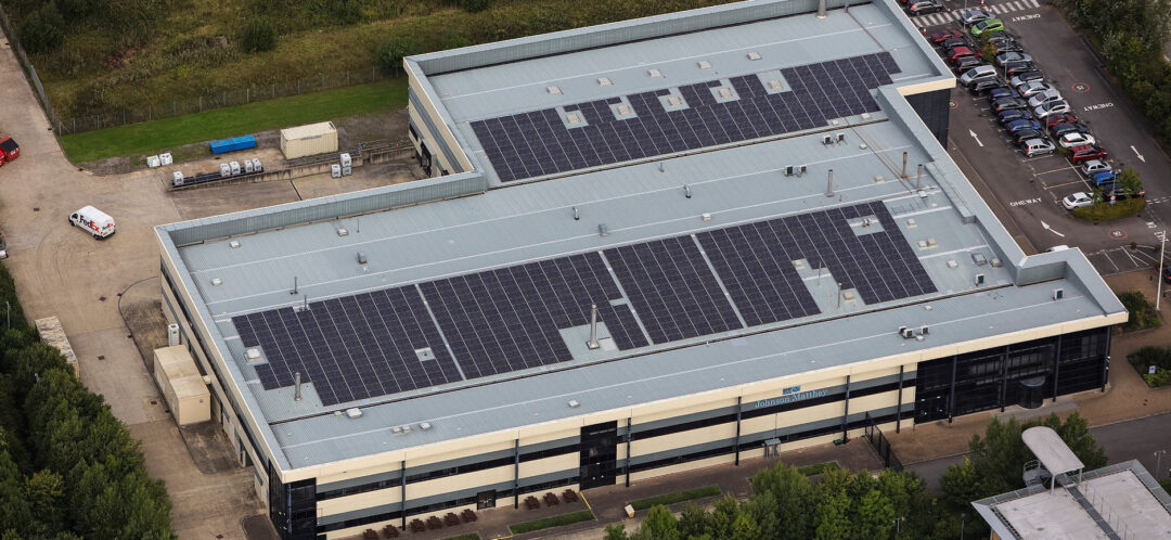 business solar panels on top of roof