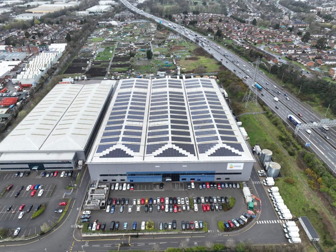 Solar innovation adorning the roof of a food storage warehouse.