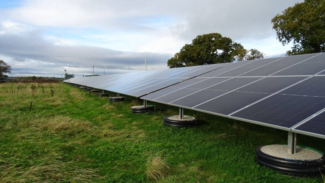 ground mounted solar panels in a field