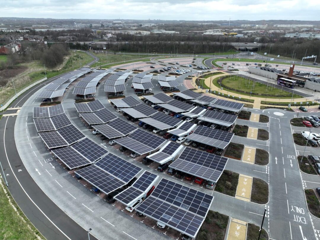 Curved solar carport empowering council with renewable energy.
