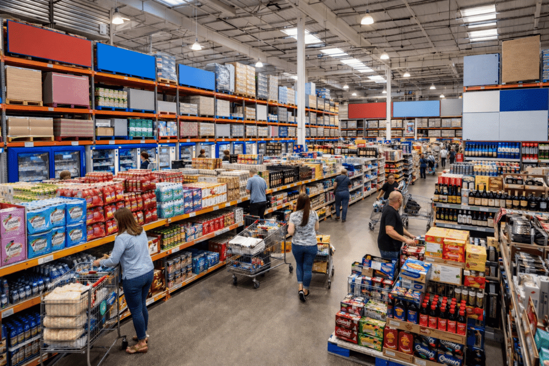 A busy retail store filled with shoppers browsing various products and aisles.
