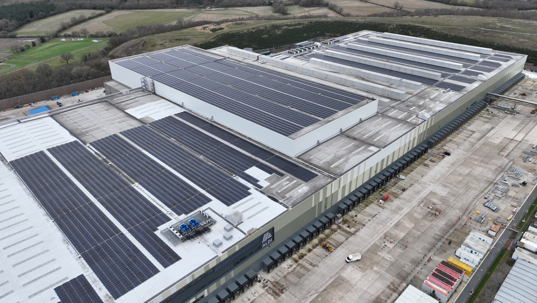 Aldi Bardon commercial rooftop solar panel system installed across a large logistics facility